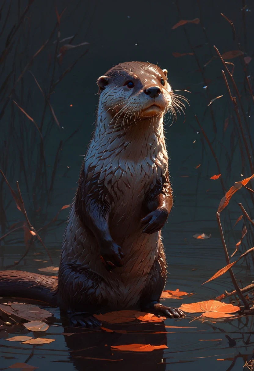 An Otter, (masterpiece, best quality, Professional, perfect composition, very aesthetic, absurdres, ultra-detailed, intricate details:1.3), by Atey Ghailan