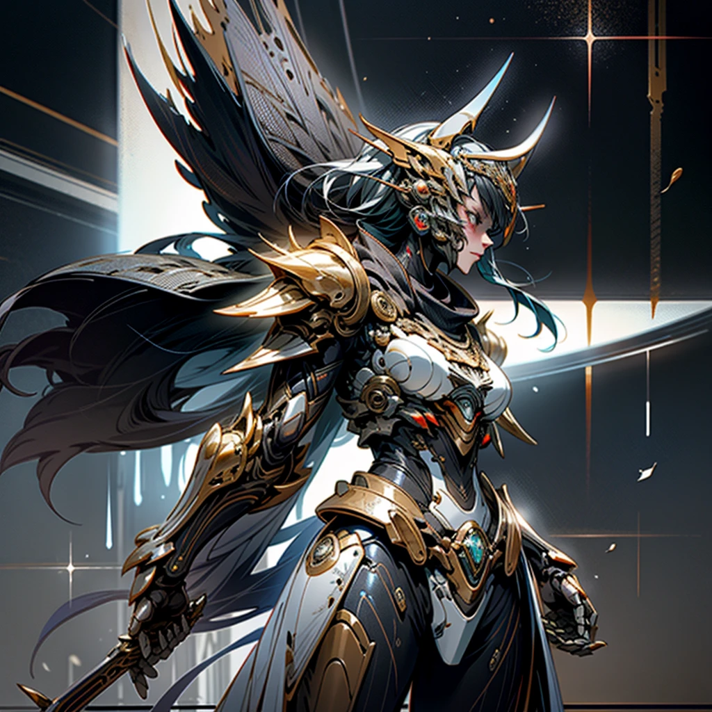 Anime digital art style, inspired by Dead Space, portrays a furious therianthrope Orca Goddess Battle Sister Psyker. She stands tall, wielding a sword of thundering power, adorned in a sleek space marine power armor intricately engraved with celestial patterns. Her eyes glow with psychic energy, reflecting the chaos of the thundering battlefield. Dressed in a battle-ready attire, she is a visual feast that captures the essence of intense conflict, symbolizing power, resilience, and the unyielding spirit of combat in this cyberpunk setting.