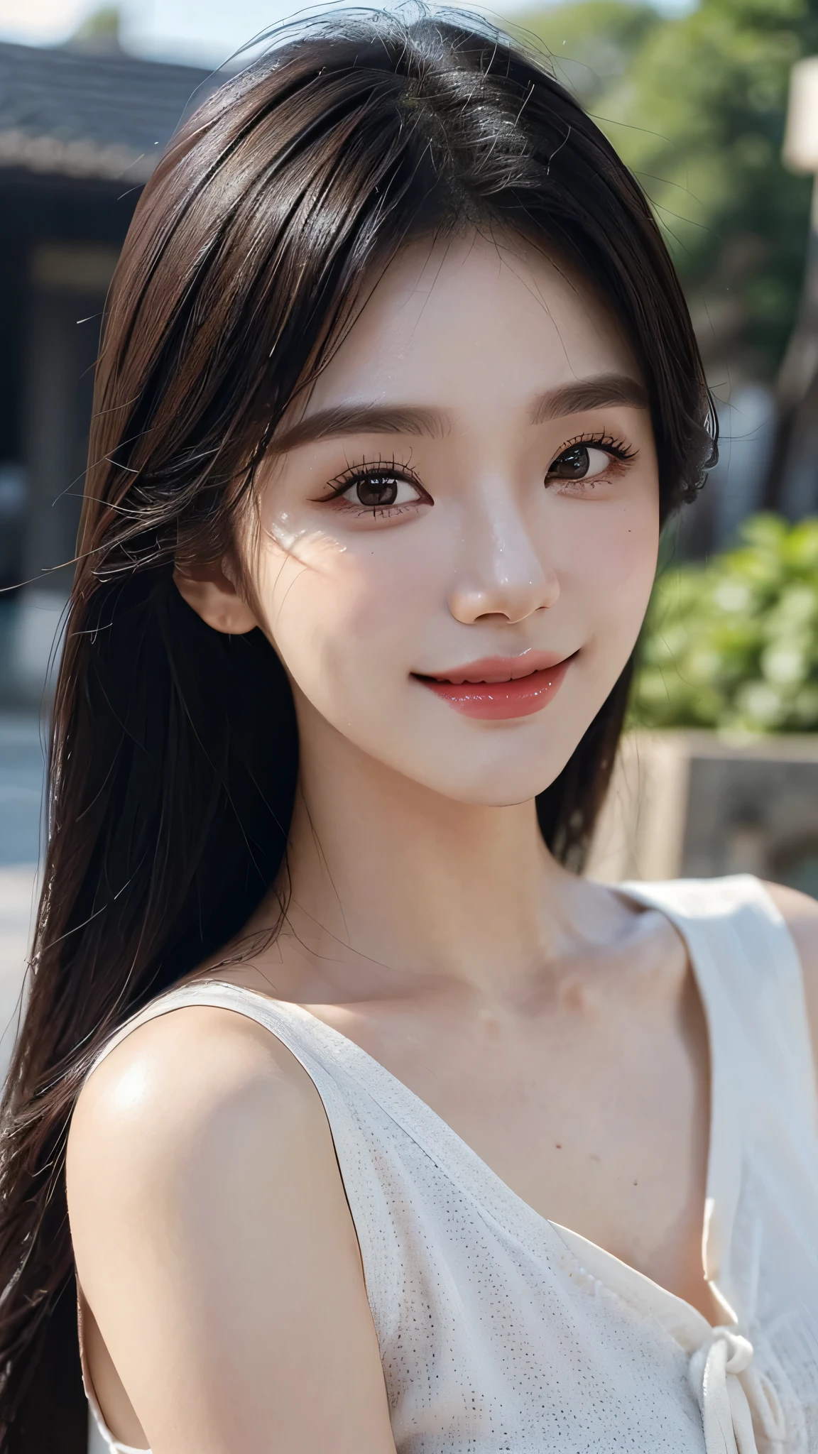 masterpiece、top-quality)、1 beautiful girl、(( plain clothes:1.1))、((Wearing black sunglasses )), (Detailed beautiful eyes), ((Detailed skin)) , ((Detailed beautiful medium hair))、((Smaller face))、((Neutral face))、((Face seen from the side))、((Light brown eyes))、((Korean Girl))、((18year old))、((medium hair))、((A shy smile on his face))、((Korean Makeup))、((elongated and sharp eyes))、((Happy dating))、((Shot from the same height as your face) (( in modern villa)), ((CG rendering)), ((Blurred background)), ((deep shadow)), ((16K)), ((Very detailed)), ((wallpaper)), ((depth of field)), ((movie light)), (( Ray tracing))