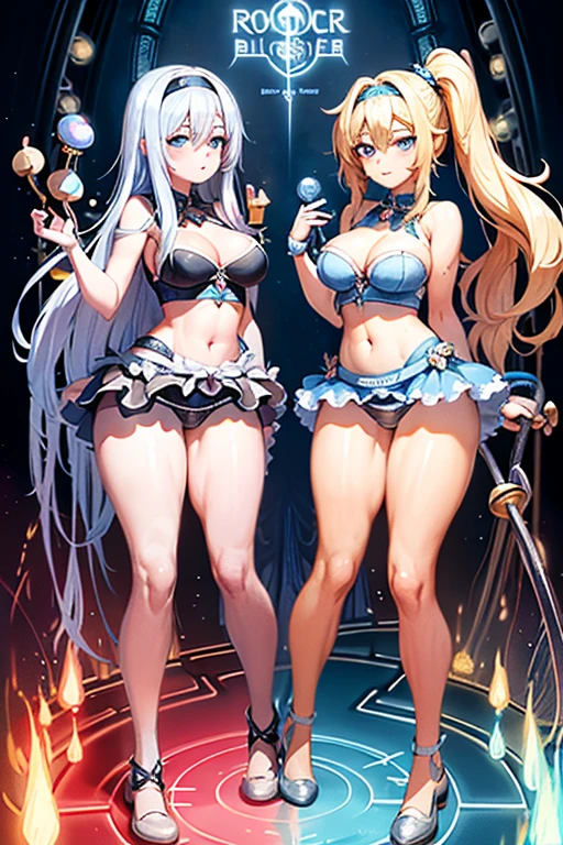 a beautiful 20 year old blonde woman with big messy hair in a blue dress, white stockings, black headband, cleavage, holding a glowing mushroom, fantasy art style, rossdraws cartoon vibrant, alice x. zhang, alice in wonderland cyberpunk, cute detailed digital art, colorfull digital fantasy art, digital fantasy art ), glossy digital painting, rossdraws pastel vibrant, rossdraws 2. 5, rossdraws 1. 0