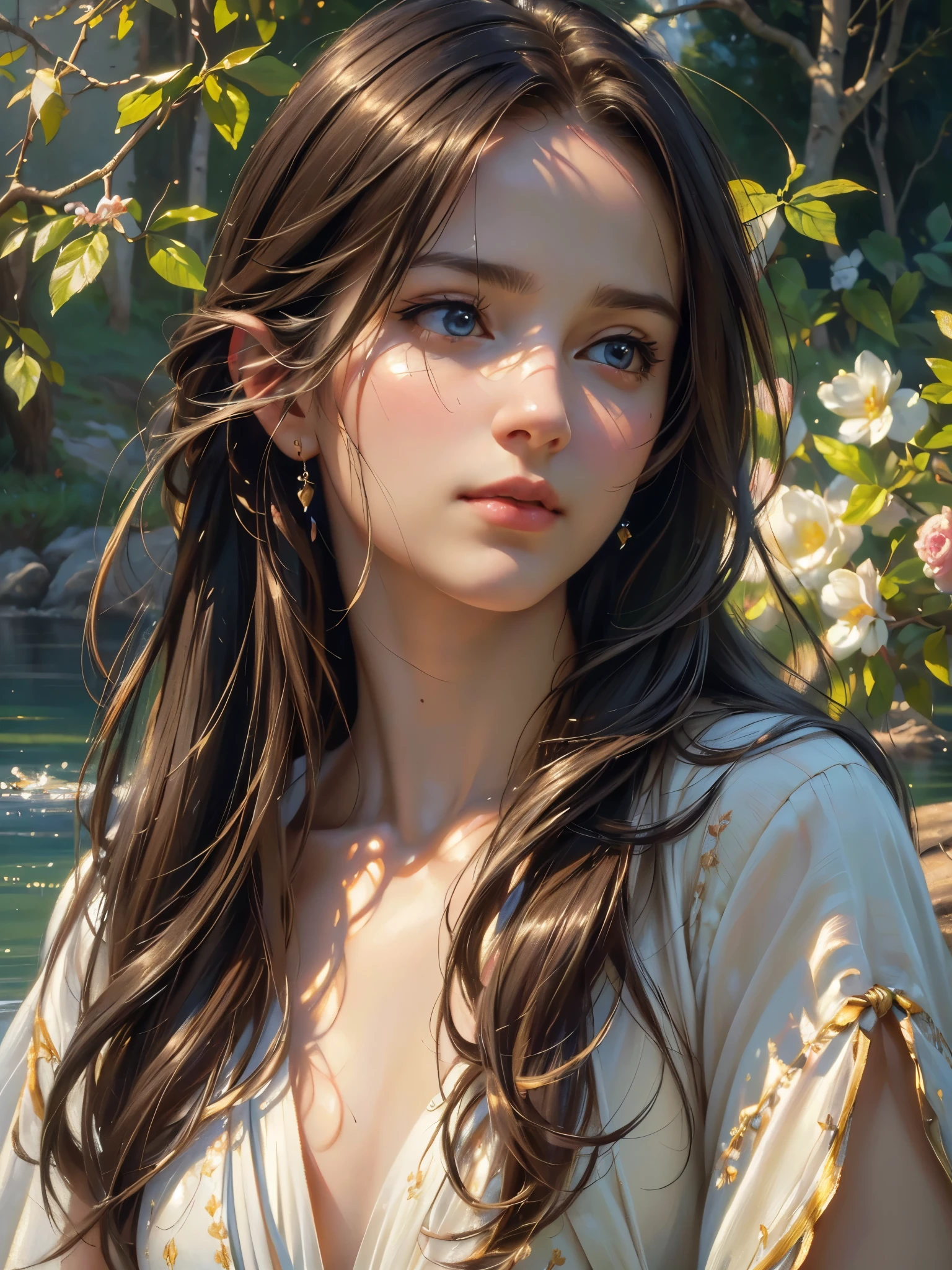 (best quality,4k,8k,highres,masterpiece:1.2),ultra-detailed,(realistic,photorealistic,photo-realistic:1.37),vivid colors,soft lighting,flowing hair,delicate features,serene expression,elegant posture,gentle breeze,gentle sunlight,portrait,oil painting