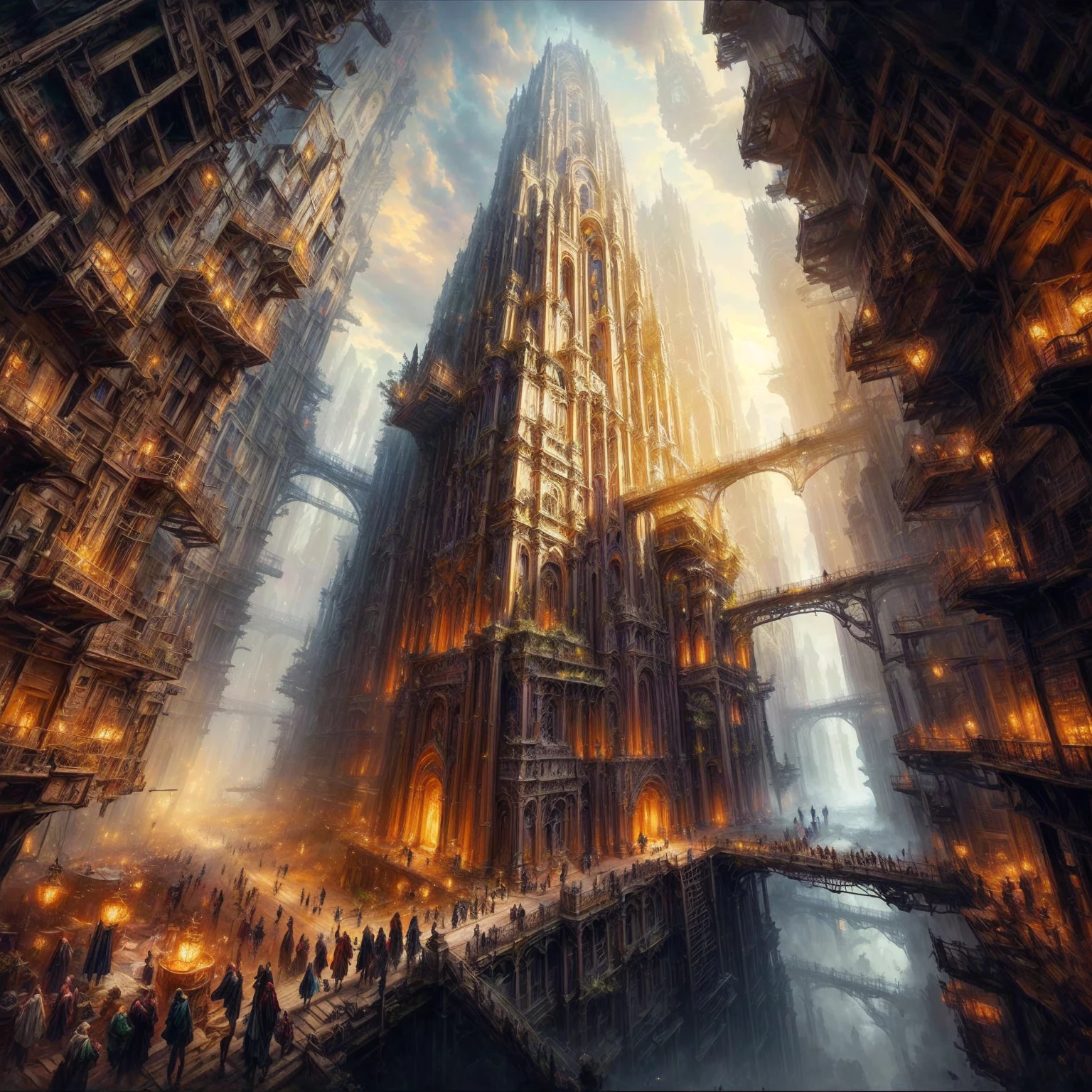 a painting of a city, in der viele Menschen herumlaufen, large and structured Walhalla city, Symmetrische epische Fantasy-Kunst, epische Fantasy-Sci-Fi-Illustration, riesige futuristische Tempelstadt, in einer Fantasy-Science-Fiction-Stadt, epische Megastruktur, epische Sci-Fi-Fantasy-Kunst, Antike Science-Fiction-Stadt, Mega-Struktur-Stadt, mystische Sci-Fi-Konzeptkunst, Erstaunliche Konzeptzeichnungen