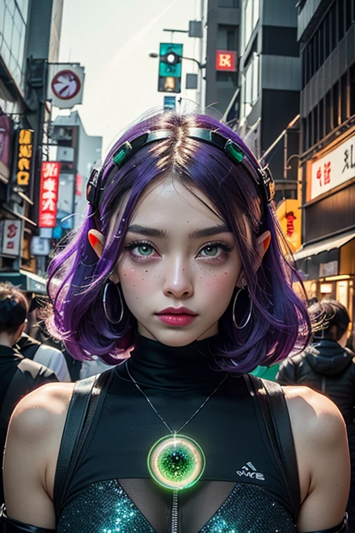 Cyberpunk Tokyo, street view, in Digital Art style,green emerald alien eyes on fire , scarlet lips , pointy ears mouth fire sparkles glitter glitter
horror universe, milky way purple yellow spiral, forehead clock 800k , 900k