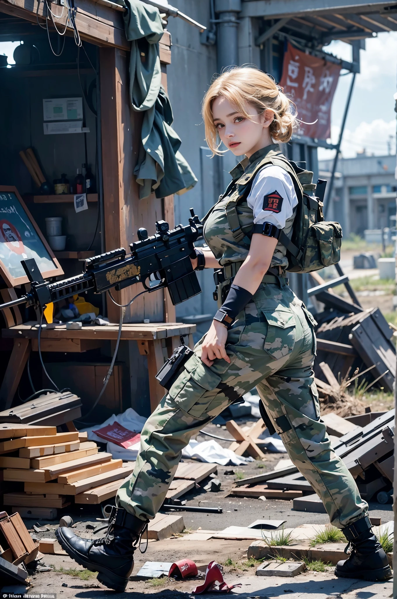 Female soldiers guarding occupied territory