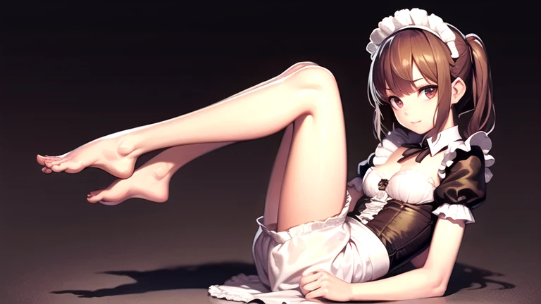 ((highest quality)), ((masterpiece)), (detailed), Perfect Face One girl barefoot detailedな足 detailedな足指 detailedな足裏 only Realistic shoe soles 5 toes Realistic legs Maid clothes A girl is stepping on a man's face