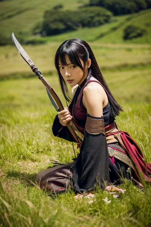 kabuki　Sengoku period　Japanese woman on horseback　warrior　Has a spear　War Grassland　anime