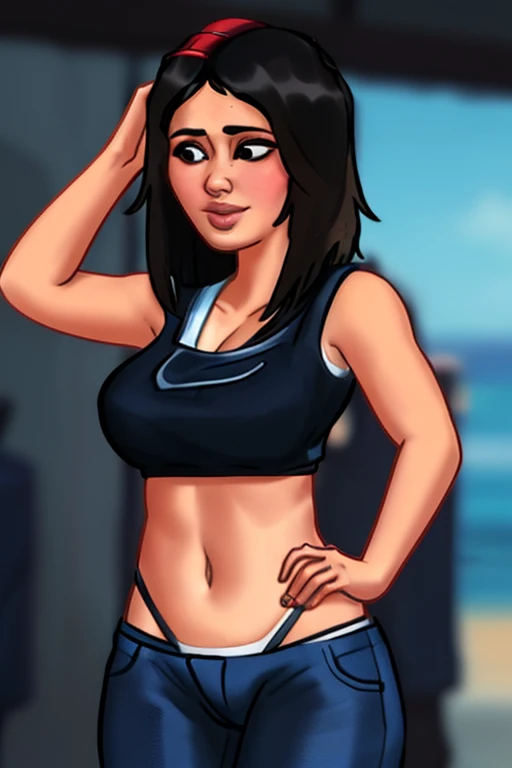 obra de arte,8k, Rosto perfeito altamente detalhado,HDR, ultra realistic photo shoot, absurdos,foto premiada, extremamente detalhado, Incredible, Detalhe fino,
KazAsuka, mulher japonesa, Top curto azul, seios grandes, jaqueta jeans e minishorts, cabelo preto curto, Luvas de MMA, posando para uma foto, nas ruas de Osaka