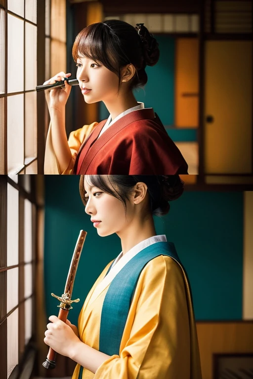 kabuki Sengoku period Japanese Samurai Holding a sword battlefield anime