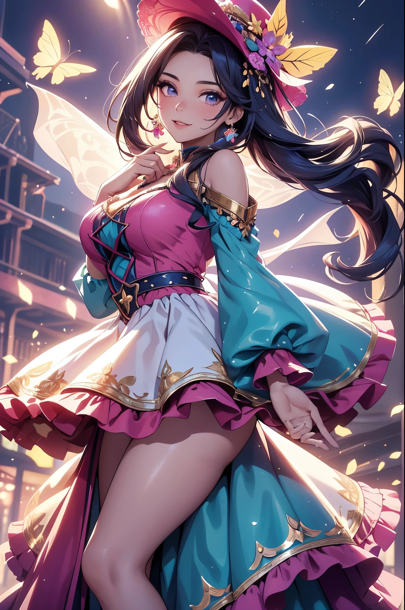(best quality,4k,8k,highres,masterpiece:1.2),ultra-detailed,(realistic,photorealistic,photo-realistic:1.37),acrylic painting,beautiful Latina model in a Lolita dress with downy hair,beautiful Latina model with extremely colorful hair and detailed facial features,beautiful Latina model standing in a beautiful garden surrounded by a starry sky,beautiful Latina model wearing a vibrant Lolita dress,beautiful Latina model with intricate accessories and a matching hat,beautiful Latina model posing gracefully with her hands on her hips,beautiful Latina model with long flowing twintails,beautiful Latina model with bright blue eyes and rosy lips,beautiful Latina model with a joyful expression,beautiful Latina model in a dynamic pose with cherry blossoms falling around her,beautiful Latina model surrounded by colorful flowers and butterflies,beautiful Latina model's dress adorned with cute bows and lace details,beautiful Latina model with an enchanting smile,beautiful Latina model with soft, pastel-colored shading,beautiful Latina model with a magical glow illuminating her,beautiful Latina model in a picturesque setting with a winding path leading to a magnificent castle,beautiful Latina model holding a microphone and singing passionately,beautiful Latina model with a fairytale-like background,beautiful Latina model with a soft, dreamy atmosphere,beautiful Latina model with a subtle bokeh effect,beautiful Latina model standing under a moonlit sky,beautiful Latina model with a warm, golden sunset in the background,beautiful Latina model surrounded by twinkling stars and colorful nebulae,creating an ethereal and captivating artistic masterpiece. 