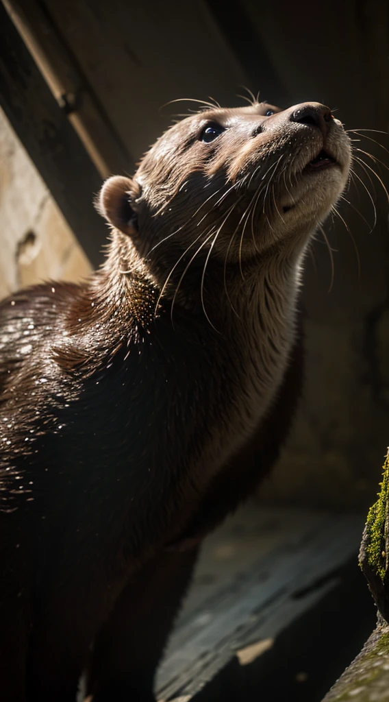 (highest quality, 8k, 32k, masterpiece, Ultra-high resolution: 1.2)(dramatic angle)Otter,In the ruins