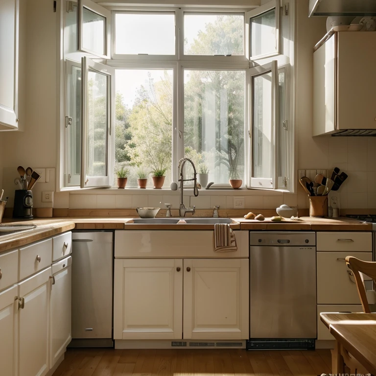 Interior design photo, 2000 kitchen in Russian apartment, natural morning light through the window, shot on ultra high resolution digital camera, natural --ar 3:2 --s 750 --style raw