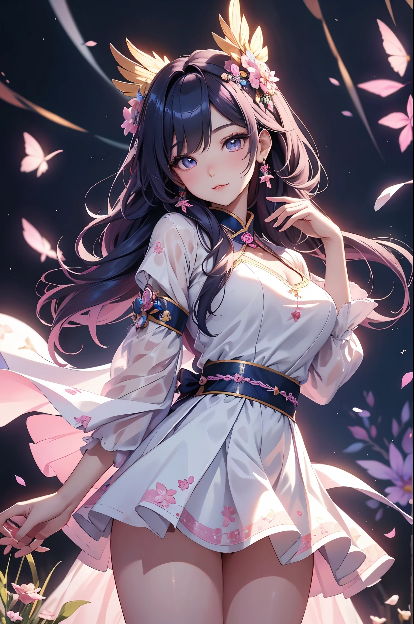 (best quality,4k,8k,highres,masterpiece:1.2),ultra-detailed,(realistic,photorealistic,photo-realistic:1.37),acrylic painting,beautiful Korean model in a Lolita dress with downy hair,beautiful Korean model with extremely colorful hair and detailed facial features,beautiful Korean model standing in a beautiful garden surrounded by a starry sky,beautiful Korean model wearing a vibrant Lolita dress,beautiful Korean model with intricate accessories and a matching hat,beautiful Korean model posing gracefully with her hands on her hips,beautiful Korean model with long flowing twintails,beautiful Korean model with bright blue eyes and rosy lips,beautiful Korean model with a joyful expression,beautiful Korean model in a dynamic pose with cherry blossoms falling around her,beautiful Korean model surrounded by colorful flowers and butterflies,beautiful Korean model's dress adorned with cute bows and lace details,beautiful Korean model with an enchanting smile,beautiful Korean model with soft, pastel-colored shading,beautiful Korean model with a magical glow illuminating her,beautiful Korean model in a picturesque setting with a winding path leading to a magnificent castle,beautiful Korean model holding a microphone and singing passionately,beautiful Korean model with a fairytale-like background,beautiful Korean model with a soft, dreamy atmosphere,beautiful Korean model with a subtle bokeh effect,beautiful Korean model standing under a moonlit sky,beautiful Korean model with a warm, golden sunset in the background,beautiful Korean model surrounded by twinkling stars and colorful nebulae,creating an ethereal and captivating artistic masterpiece. 