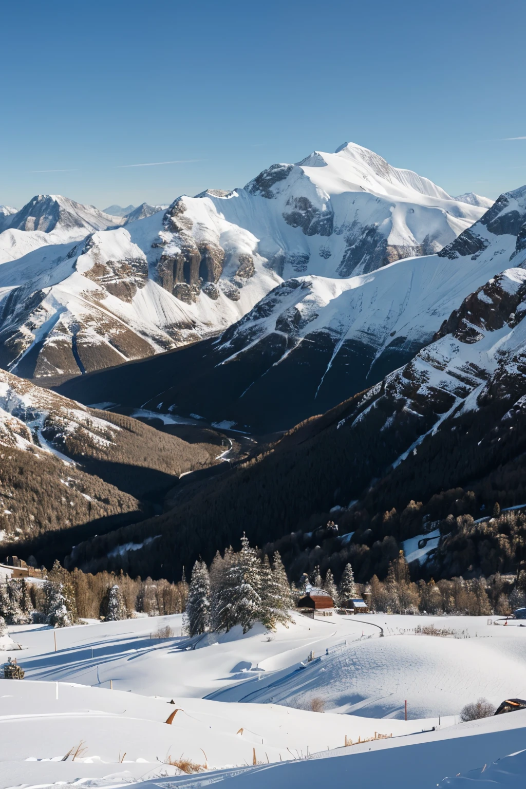 make snowy mountains landscape as portrait and landscape