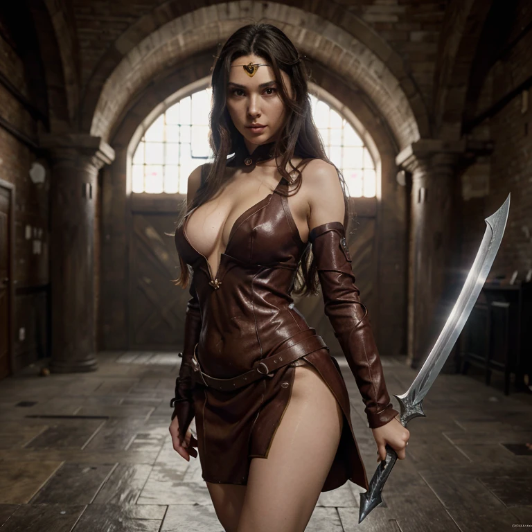  Gal Gadot, personaje de anime con pelo rojo y una espada en la mano,  , guilty gear art direction, equipo culpable se esfuerza arte salpicado, arte de anime digital detallado, arte detallado del personaje de anime, impresionante arte de personajes, por Yang J., 2. 5 d cgi anime fantasy artwork, Exquisite and epic character art., fanart best art station, estilo de arte de engranaje culpable, tendencia en artstation pixiv, nalgona, vestido pegado al cuerpo, heridas de batalla, mojada