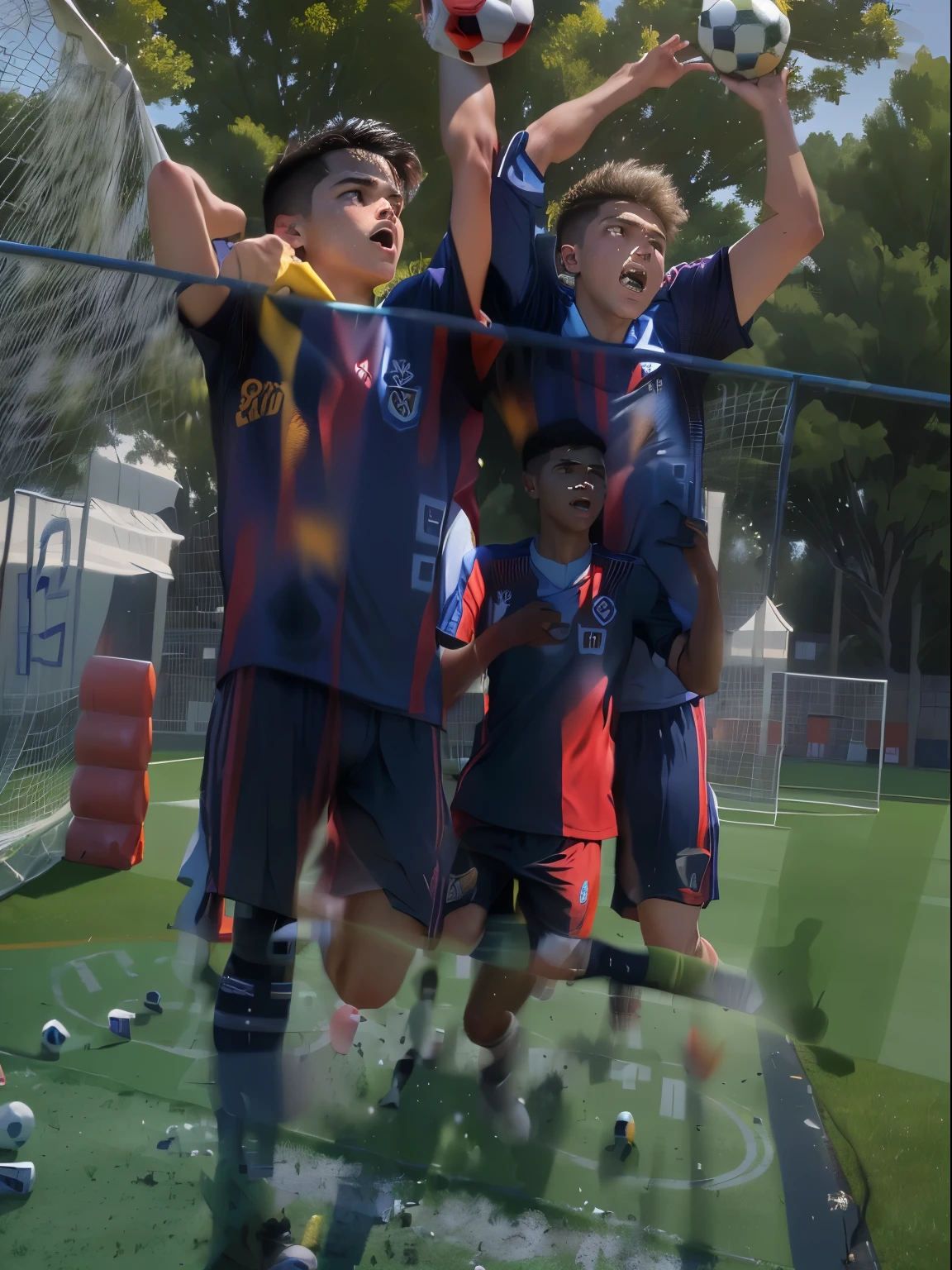 there are two boys jugando futbol on a field with cones, jugando futbol, regate, premio - ganador, premiado, por Daniel Schultz, regate de tendencia, on a soccer field, joel torres, plano medio, plano medio, aser duran, Training, dynamic wide angle action shot, tiro completo, plano c