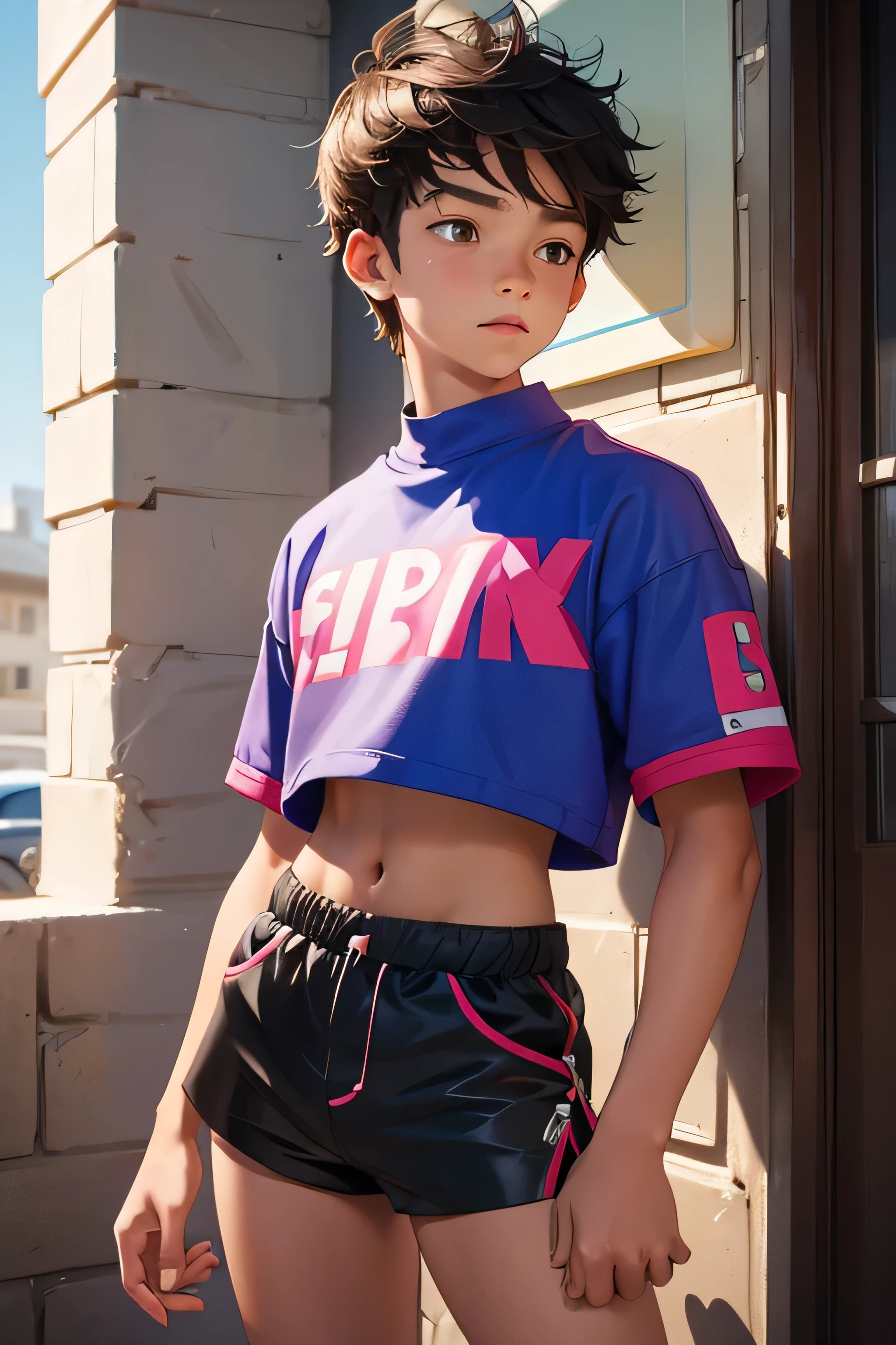 Teen boy ************, boy wears a crop top and too very short shorts 