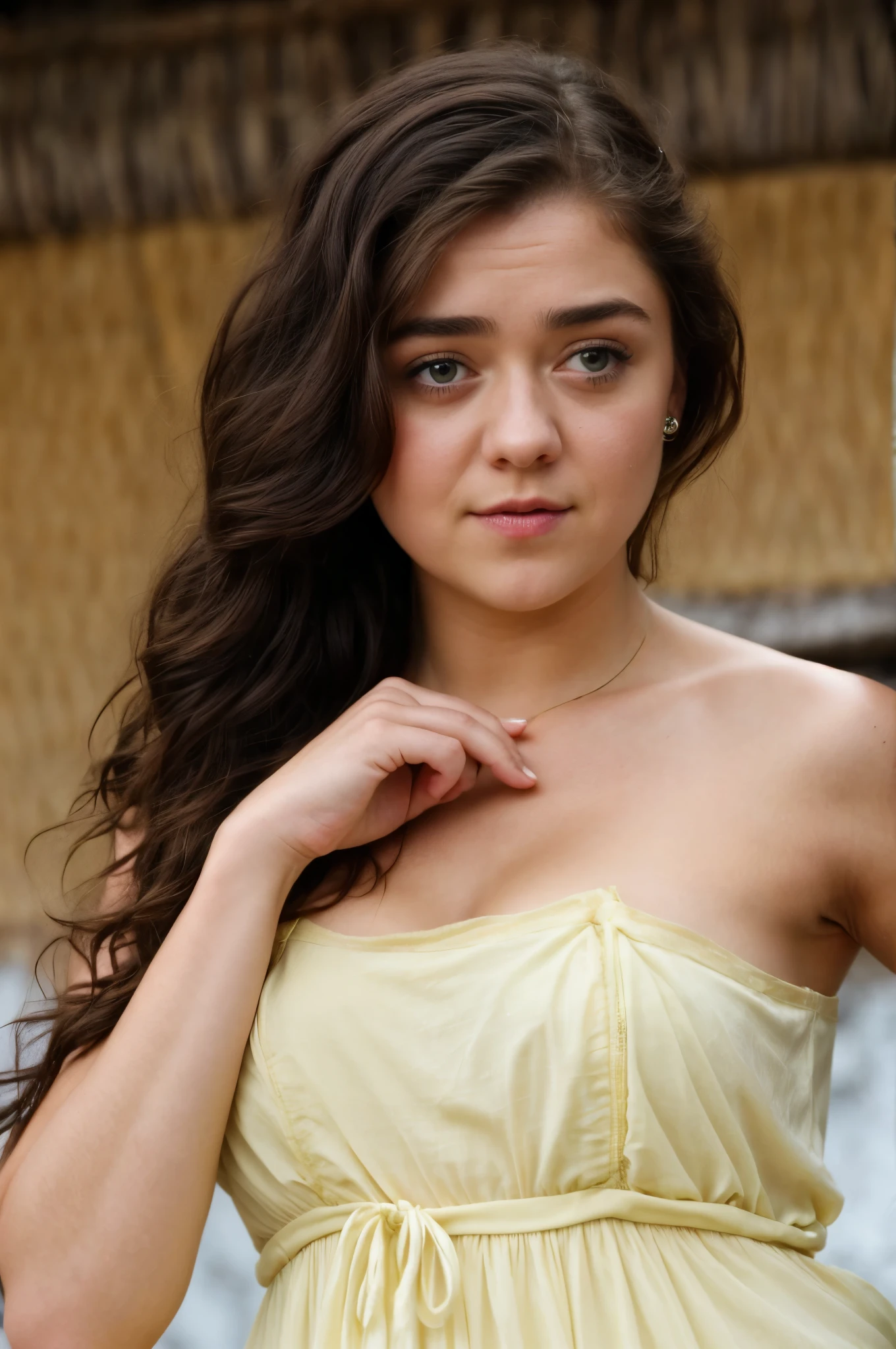 Foto RAW, Arya Stark, Stunning Beauty, Ravishing, Enchantress, Extremely gorgeous lady, Arya Stark PLAYED BY MAISIE WILLIAMS, Queen Arya Stark, she a mature woman now, milf, sexy mediaeval battle dress, gladiator woman, body, 40 years old Woman, Roman slave dress, cotton dress, busty mediaeval costumes, body revealing costumes, perky breast, big natural breast, erotic costumes, lusty physique, seductive figure can capture every people's attention, Game of thrones costumes, revealing captivating figure, Mediaeval costumes, revealing clothes, A tomboy, she would rather fence than dance, warrior queen , game of thrones screen caps, Game of Thrones Series, (pele altamente detalhada: 1.2), 8k UHD, DSLR, soft-lighting, alta qualidade, grain of film, Fujifilm XT3, flawless picture, highly detailed, detailed Beauty, intricate, 32k, sharp picture,
