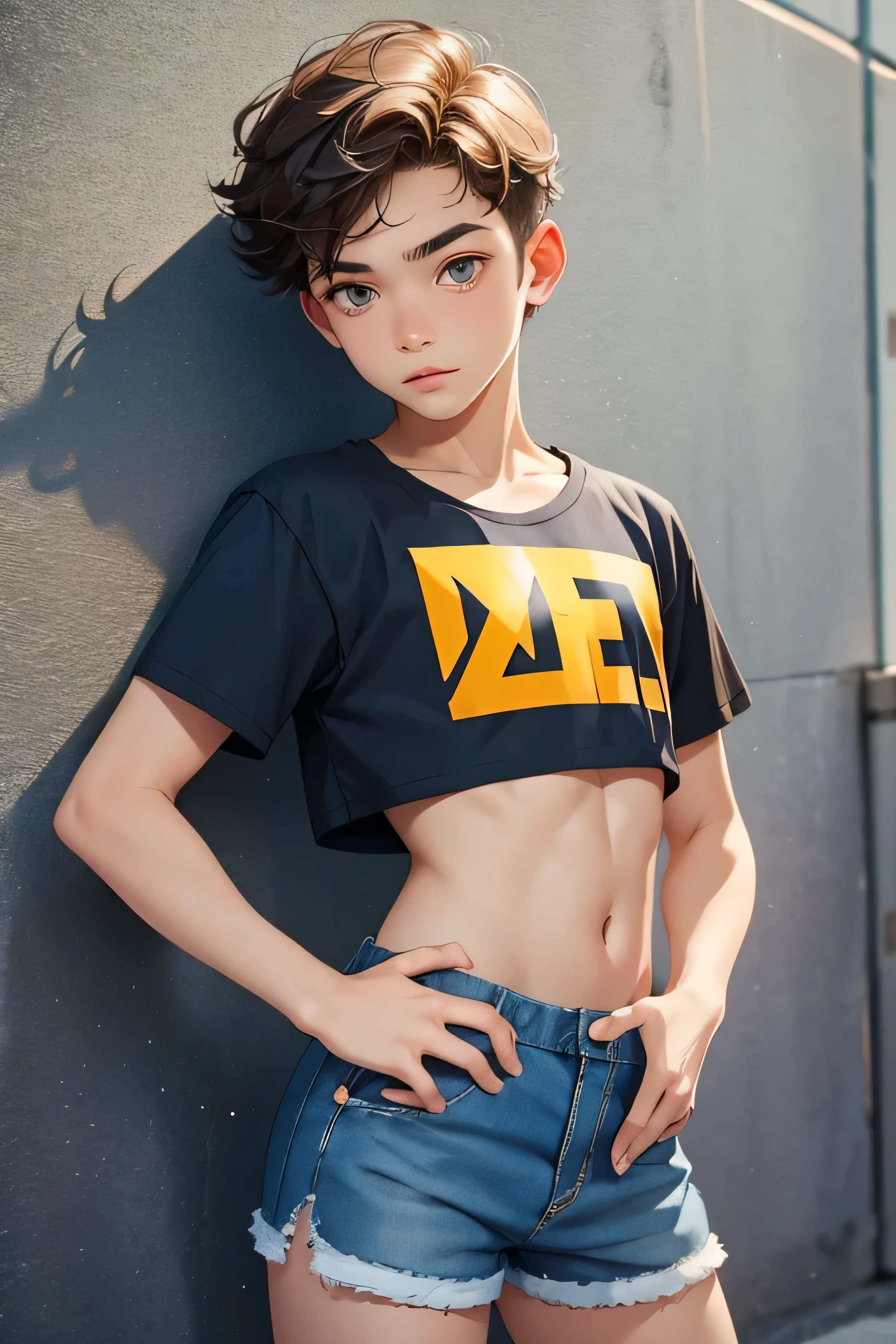  boy 14 years ol a crop top and too very short shorts