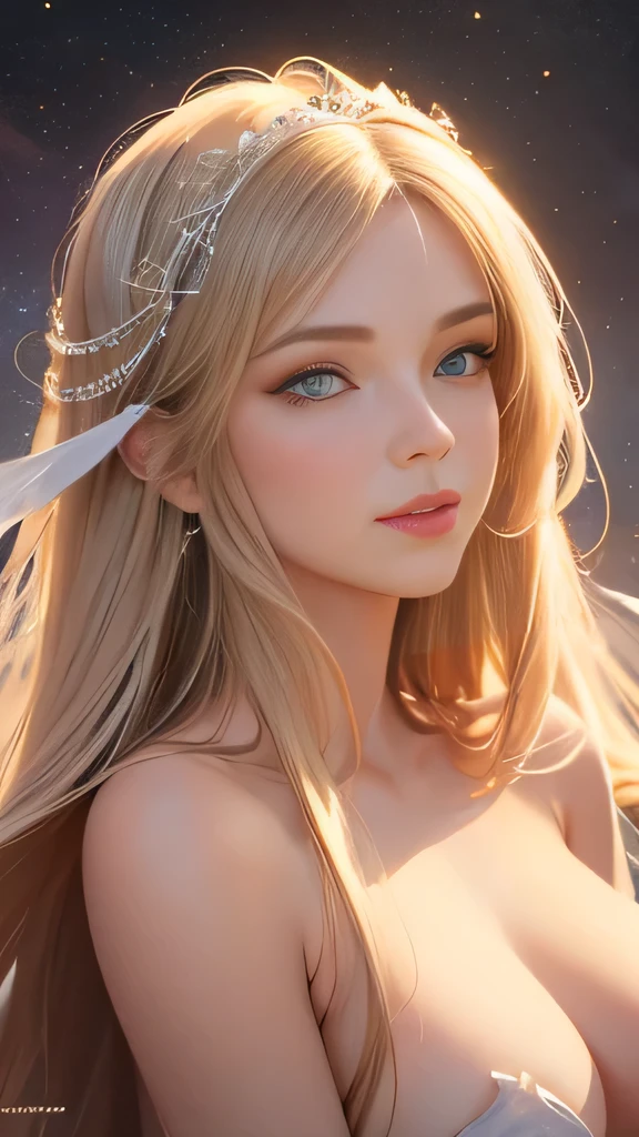  best quality,realistic,portrait,"toppless woman","beautiful detailed eyes","soft and delicate skin","long flowing hair","elegant and graceful pose","subtle lighting","subtle background","oil painting style","vivid colors" very slutty ,space background 