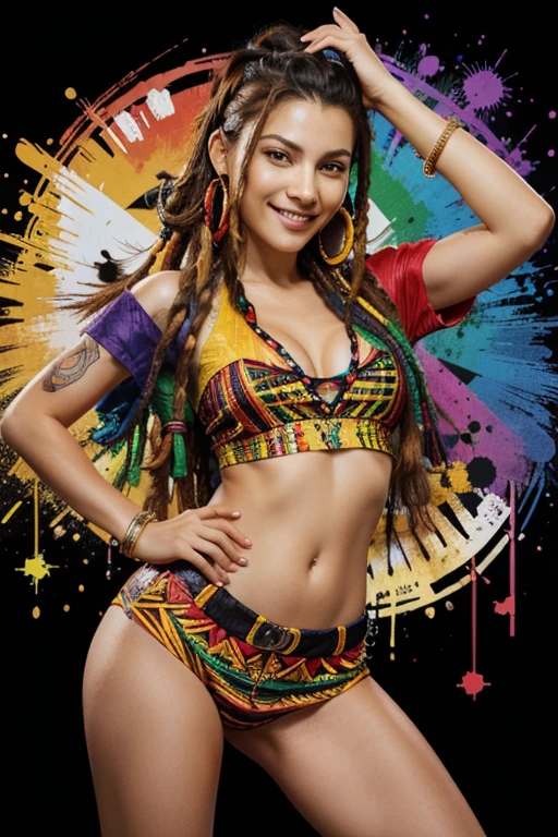 vector art,stained art(1rasta girl with COLORFUL clothes)mafia 4K IMAGE LEONADO STYLE VICCE JULIA ROBERT smiling BEAUTIFUL SEXY