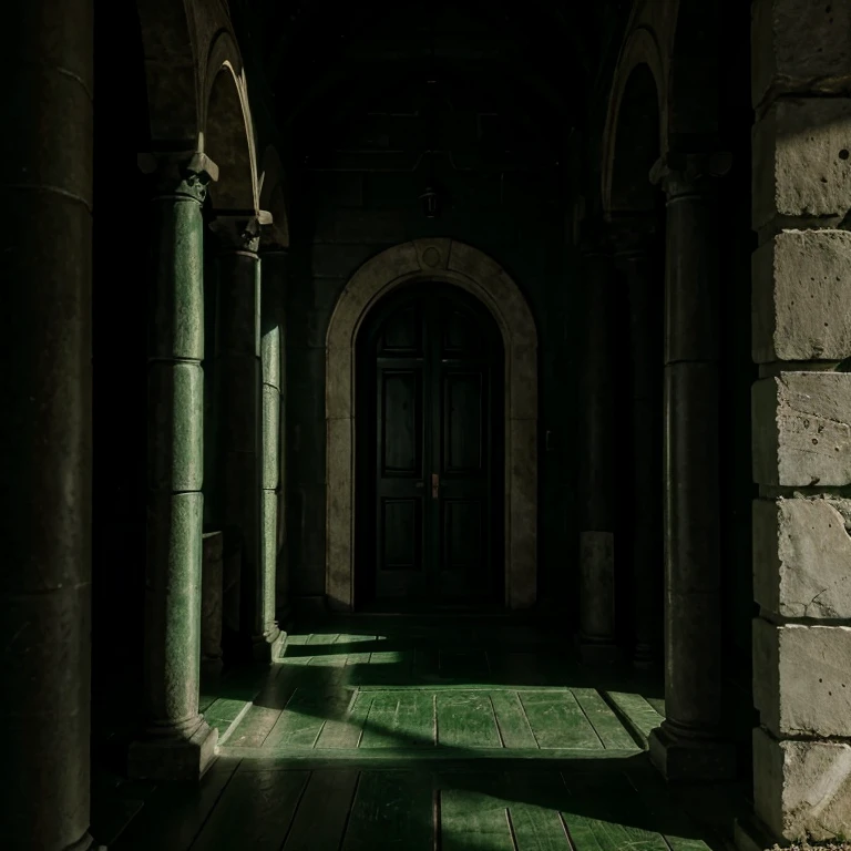 Green and black, forestry, slytherin coded, Hogwarts style, ancient Greek house