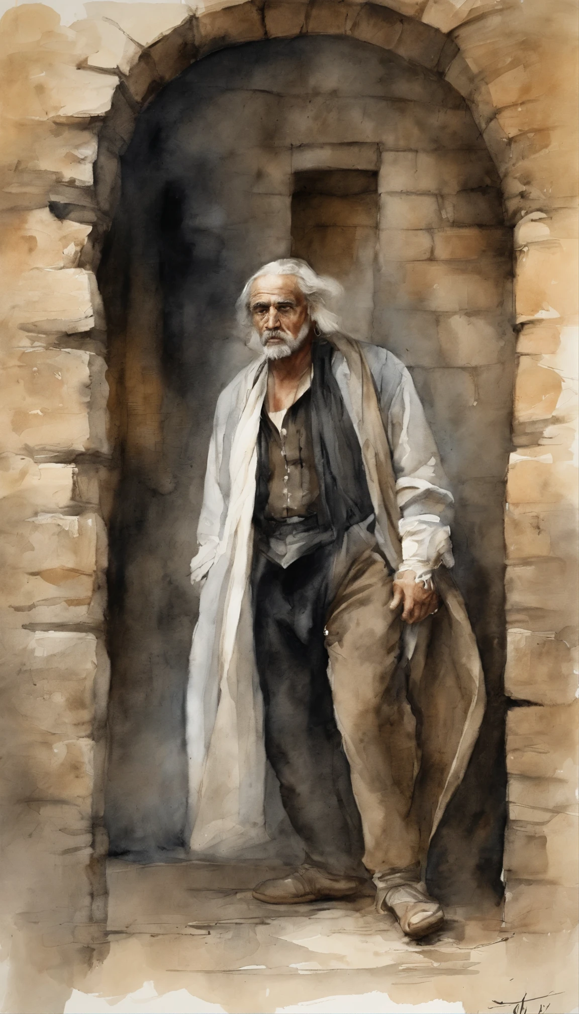 8k imagem realista do homem bonito, 25 anos, cabelos castanhos longos, olhos castanhos, Expression of hate, vestido com camisa casual preta simples, black bandages wrapped around his arms, Standing in a large rustic underground dungeon