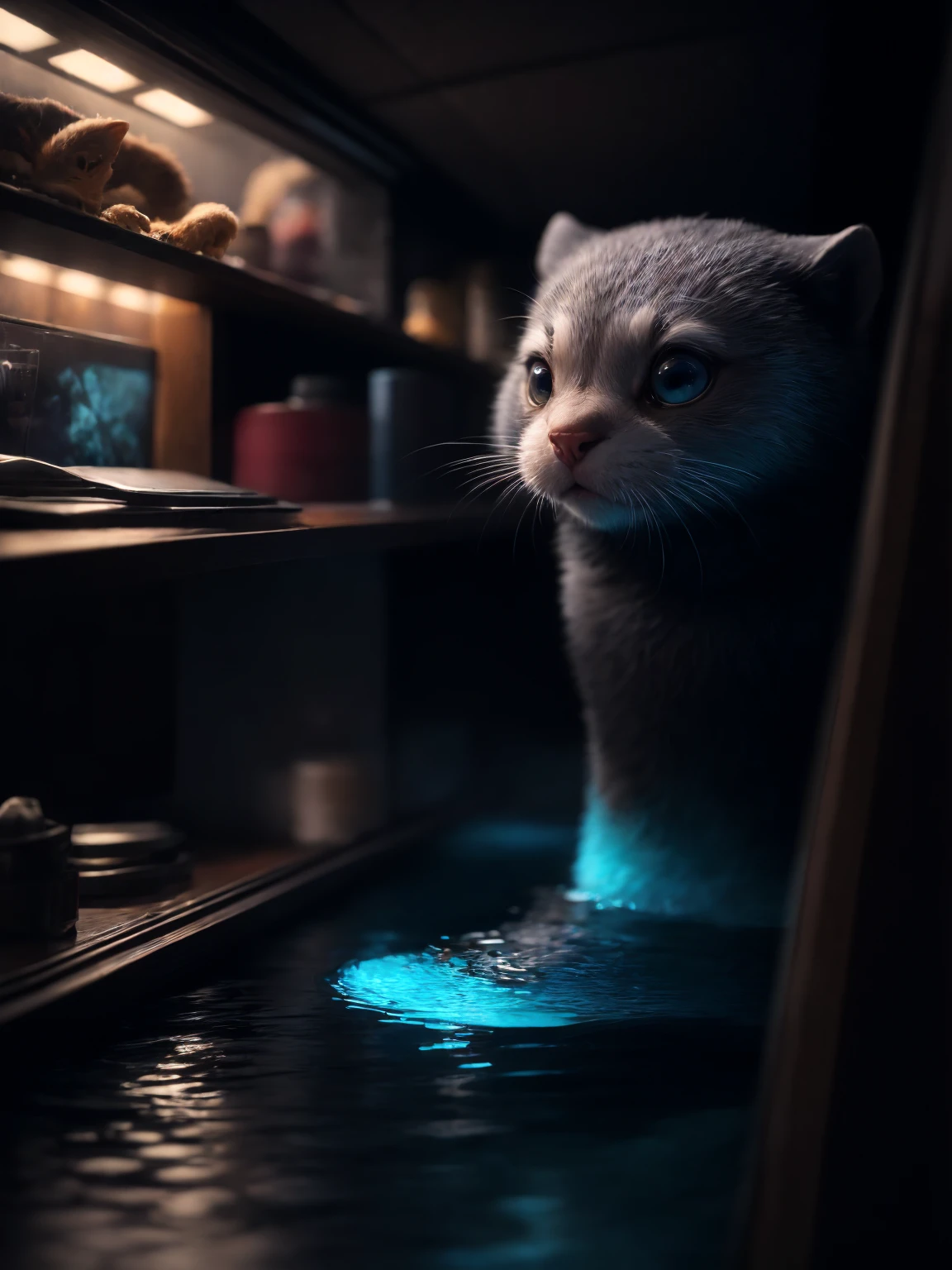 plano medio:1.5,anime:1.4, (best quality,HD 8k,highres,masterpiece:1.2),hyper-detailed (hyper-detailed fur, hyper-detailed eyes, hyper-detailed whiskers),adorable otter floating on the water, eating, picturesque scenery, crystal clear reflections, vibrant colors, studio lighting, water ripples, realistic texture, professional, enchanting atmosphere