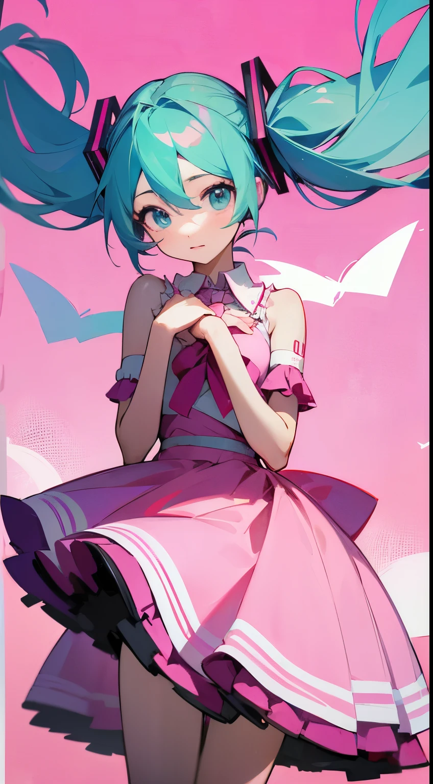 Hatsune Miku, Wear a pink dress, School Wallpaper,