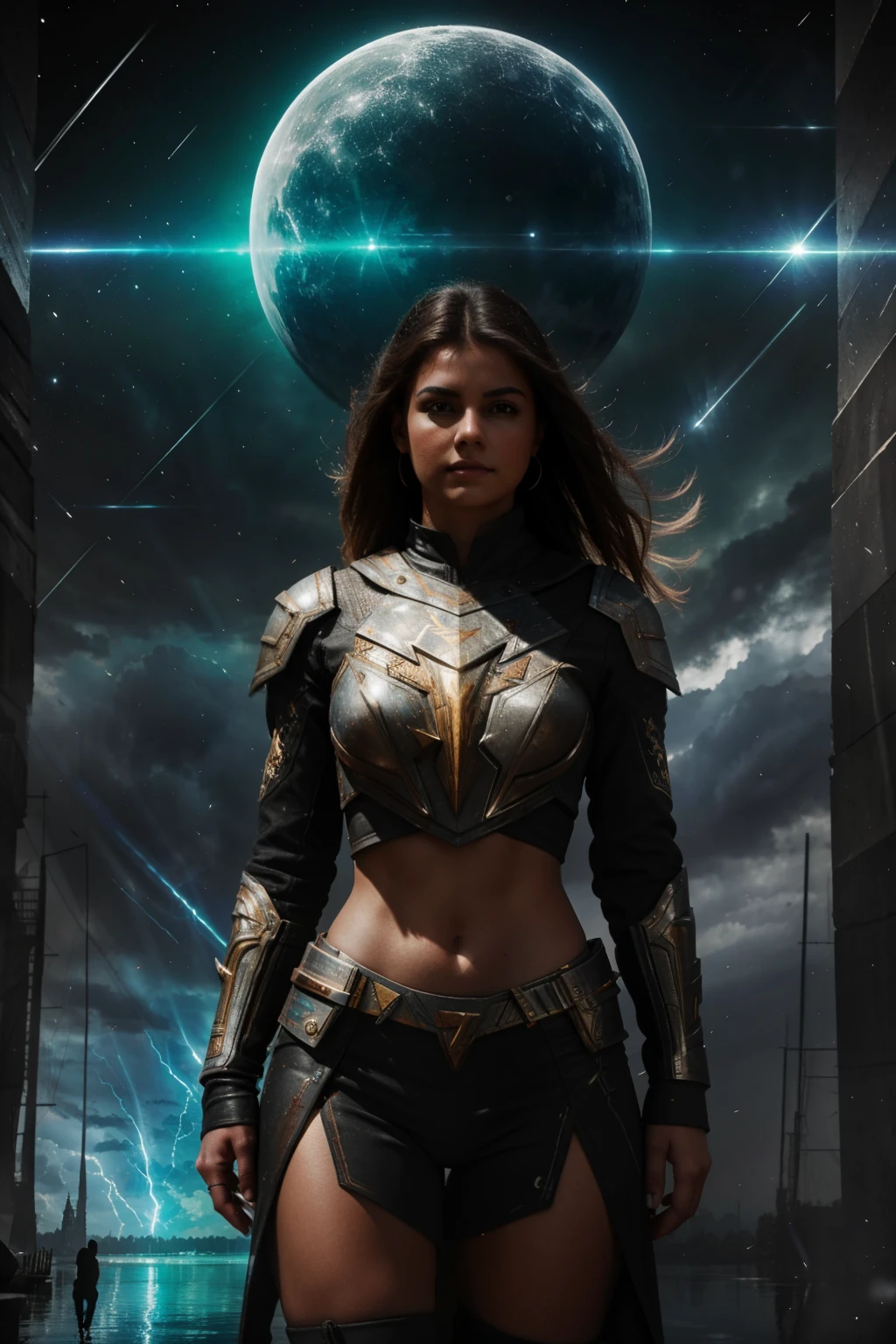 Render 3D muy detallado, Mujer joven de belleza tan linda con una refinada y maravillosa armadura adornada., cara perfecta detallada, Soft lighting "LIGHTNING HDR", obra maestra de obra de arte intrincada, revista, pintura de moda, cuerpo intrincado, modelo de ultra alta calidad, El octanaje se vuelve perfecto , 8k, Sharp focus, aura de medianoche, cinematic lighting