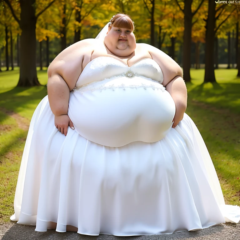 sbbw solo extremely morbidly obese Estonian woman full body alone wearing a white wedding dress