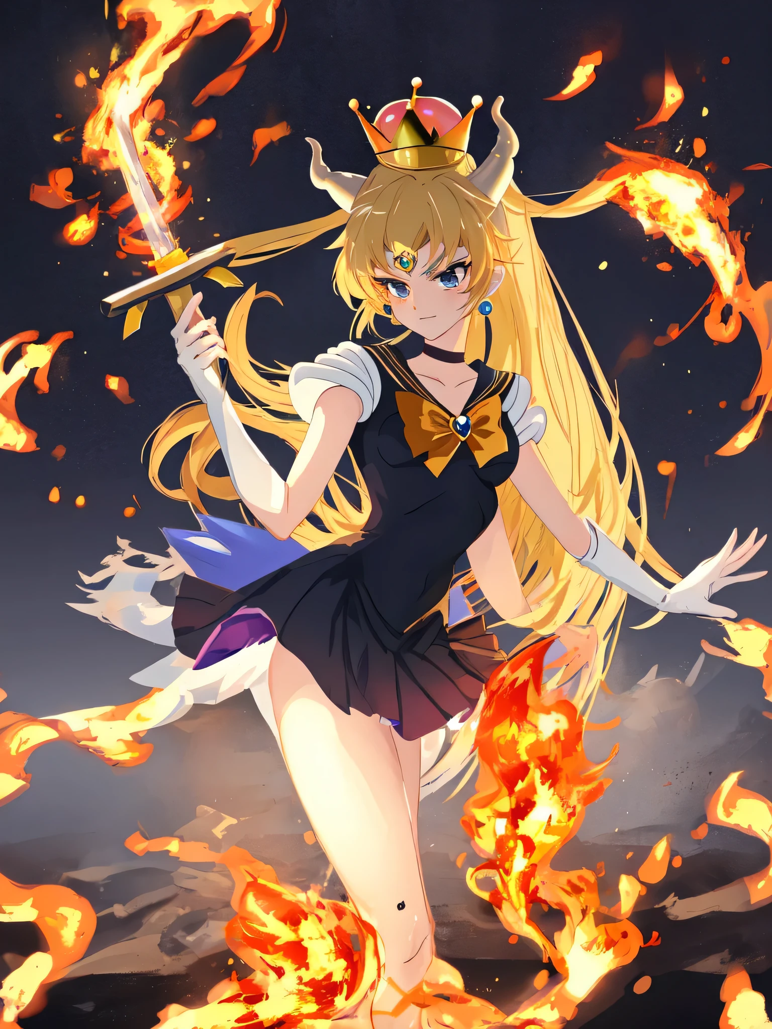 Bowsette sailor moon fire sword black and gold sailor moon dress