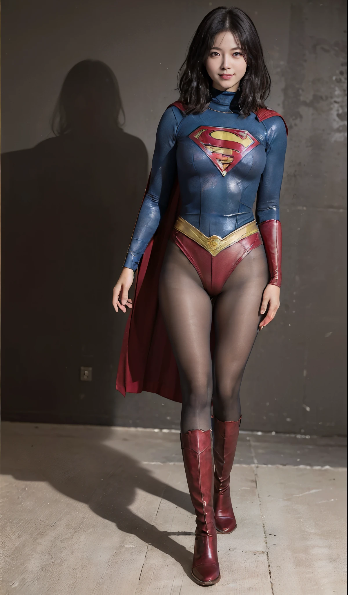 No background、(((Beautiful legs in black tights.)))、(((Legally express the beauty of your smile)))、((((Make the most of your original images)))、(((Supergirl Costume)))、(((ボディにフィットしたSupergirl Costume)))、(((Short beautiful hair)))、(((Smiles and winks)))、(((Please wear black tights....、Wear red boots)))、((Best image quality、8k))、((highest quality、8k、masterpiece:1.3))、(((Preserve background )))、Sharp focus:1.2、Beautiful woman with perfect figure:1.4、Slim Abs:1.2、Wet body:1.5、Highly detailed face and skin texture、8k