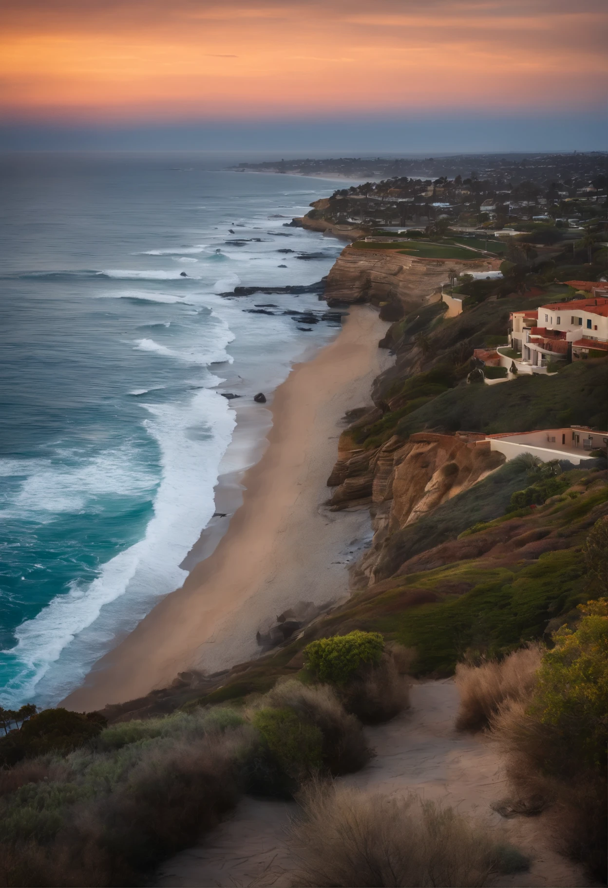 realistic photo of the ocean at la jolla in san diego from a rooftop terrace