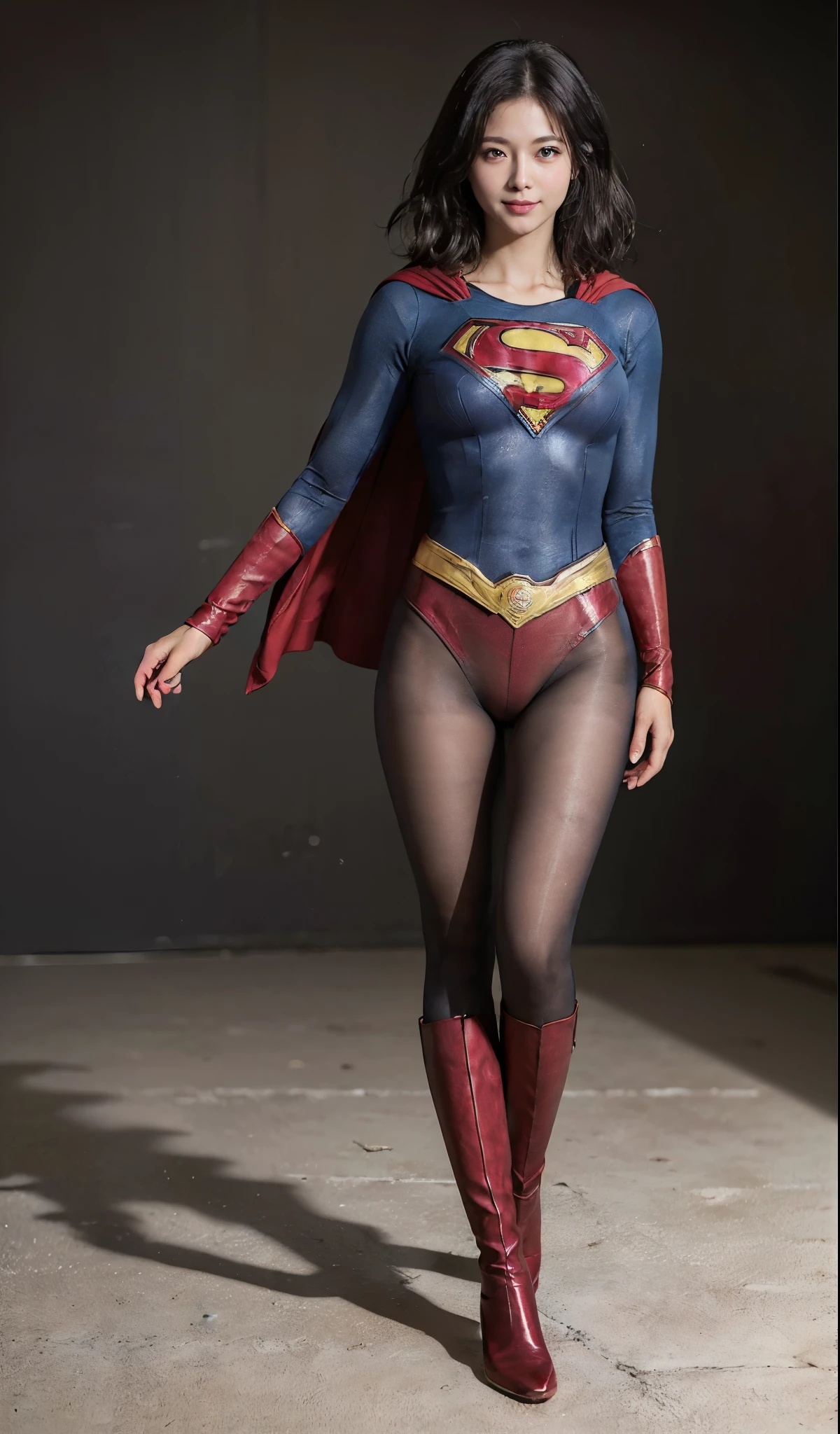 No background、(((Beautiful legs in black tights.)))、(((Legally express the beauty of your smile)))、((((Make the most of your original images)))、(((Supergirl Costume)))、(((ボディにフィットしたSupergirl Costume)))、(((Short beautiful hair)))、(((Smiles and winks)))、(((Please wear black tights....、Wear red boots)))、((Best image quality、8k))、((highest quality、8k、masterpiece:1.3))、(((Preserve background )))、Sharp focus:1.2、Beautiful woman with perfect figure:1.4、Slim Abs:1.2、Wet body:1.5、Highly detailed face and skin texture、8k