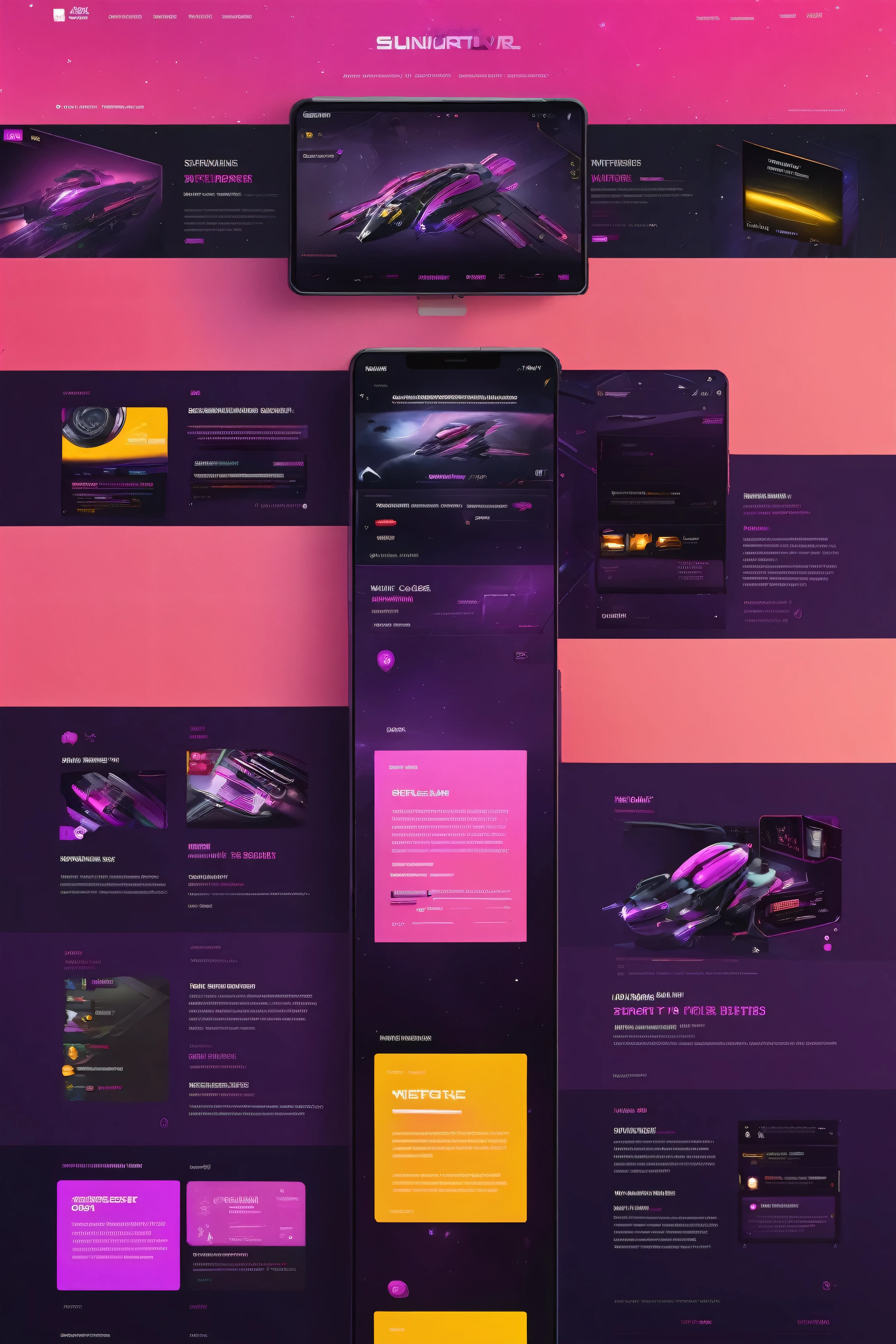 Introducing a striking UI website design, envisioned as a sleek and modern futuristic spaceship cockpit. The Bento grid layout is meticulously crafted, dividing the website into distinct sections that represent the various functionalities of the spaceship. The design is inspired by both real and fictional cockpits, ensuring authenticity and immersion.

A harmonious blend of rose purple, vivid ocher yellow, and salmon pink colors are employed throughout the design. Rose purple accentuates the lighting and displays, making them stand out, while vivid ocher yellow highlights primary controls for easy navigation. Salmon pink is used to create a warm background and to emphasize interactive elements.

The Bento-style elements are seamlessly integrated into the design, featuring rounded corners, soft shadows, and subtle gradients for a visually appealing and consistent aesthetic. The interactive UI elements, such as buttons,