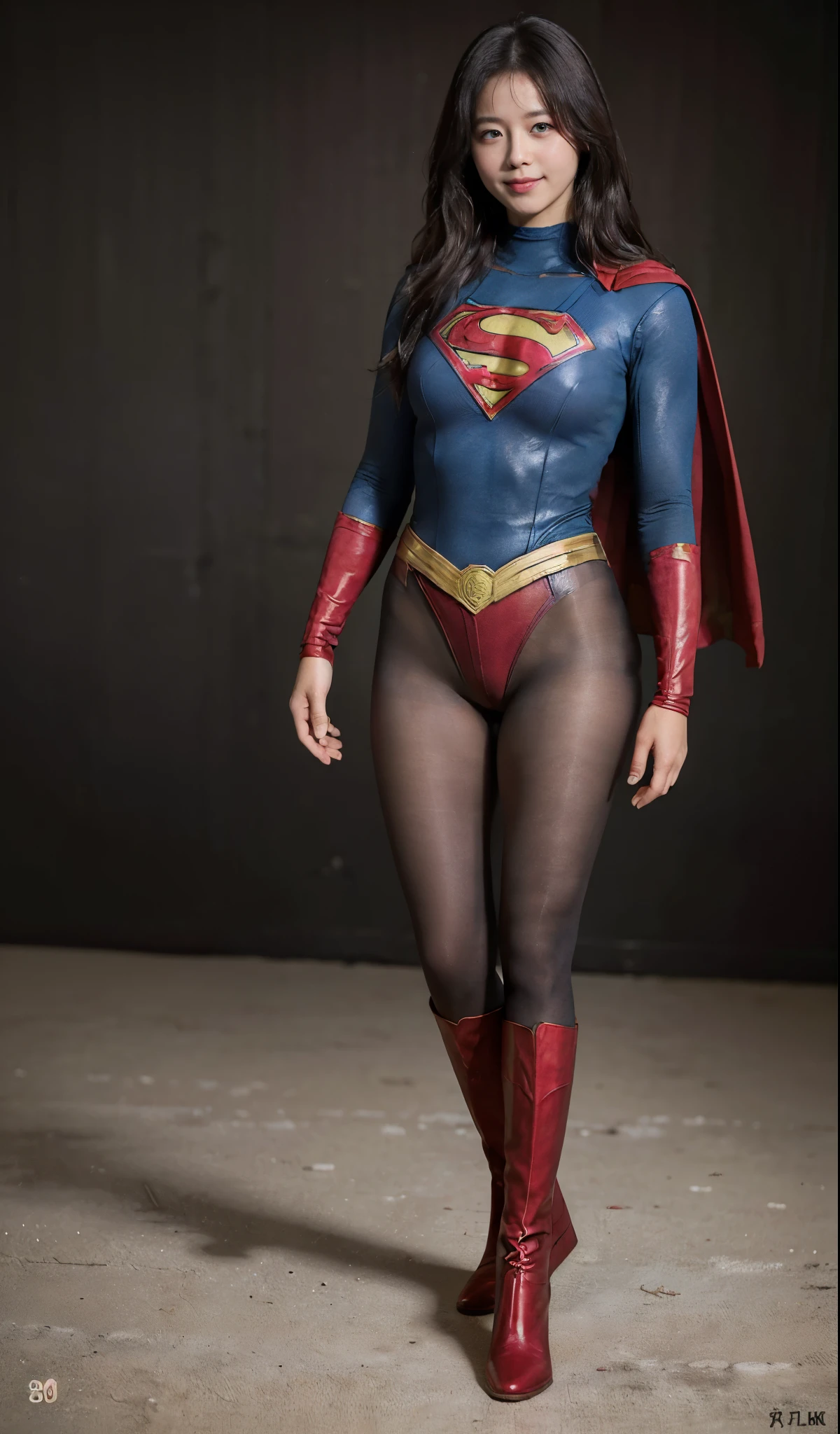 No background、(((Beautiful legs in black tights.)))、(((Legally express the beauty of your smile)))、((((Make the most of your original images)))、(((Supergirl Costume)))、(((ボディにフィットしたSupergirl Costume)))、(((Beautiful Hair)))、(((Smiles and winks)))、(((Please wear black tights....、Wear red boots)))、((Best image quality、8k))、((highest quality、8k、masterpiece:1.3))、(((Preserve background )))、Sharp focus:1.2、Beautiful woman with perfect figure:1.4、Slim Abs:1.2、Wet body:1.5、Highly detailed face and skin texture、8k