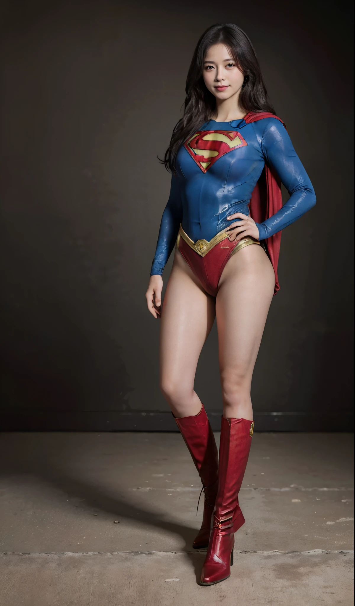No background、(((Beautiful legs in black tights.)))、(((Legally express the beauty of your smile)))、((((Make the most of your original images)))、(((Supergirl Costume)))、(((ボディにフィットしたSupergirl Costume)))、(((Beautiful Hair)))、(((Smiles and winks)))、(((Please wear black tights....、Wear red boots)))、((Best image quality、8k))、((highest quality、8k、masterpiece:1.3))、(((Preserve background )))、Sharp focus:1.2、Beautiful woman with perfect figure:1.4、Slim Abs:1.2、Wet body:1.5、Highly detailed face and skin texture、8k