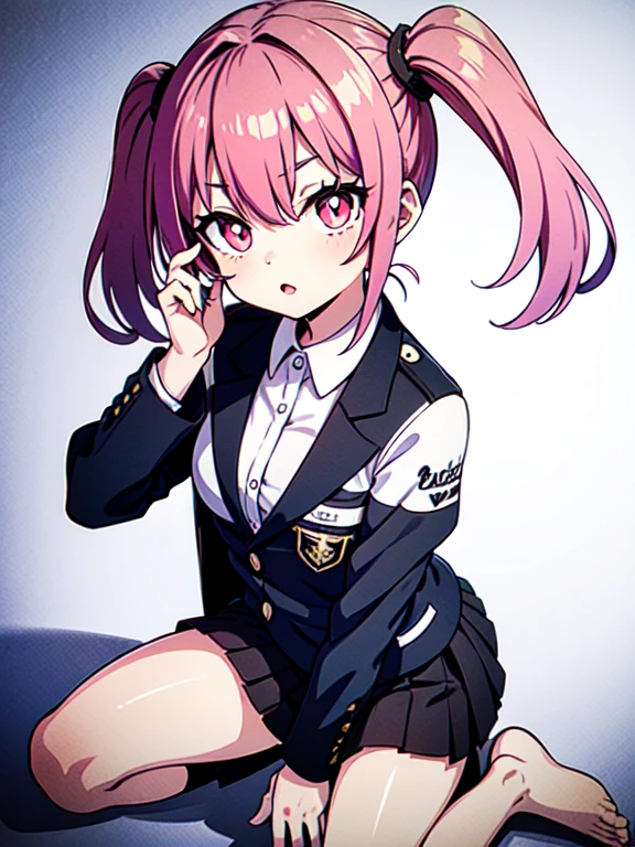 tadano con uniforme de sirvienta, pink hair, twin tails, constricted pupils, short skirt, medias blanca, adorno mucama cabeza