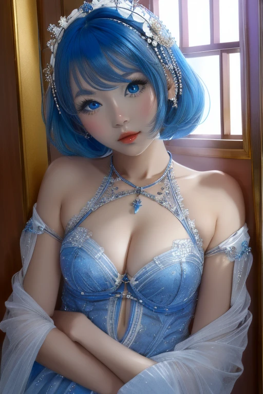 (masterpiece, highest quality, High resolution:1.2), One Girl, alone,Ram,(close)、blue eyes、Blue Hair、Seductive pose