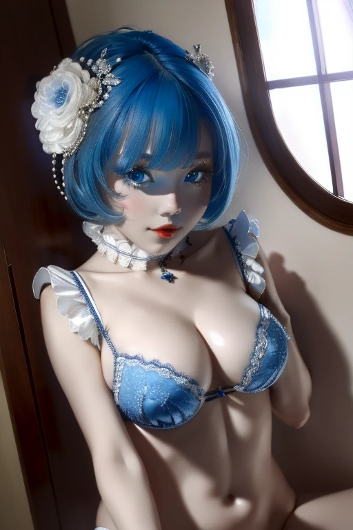 (masterpiece, highest quality, High resolution:1.2), One Girl, alone,Ram,(close)、blue eyes、Blue Hair、Seductive pose