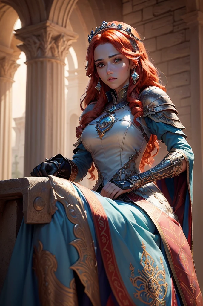 (Beautiful royal princess woman: 1.6) Female warrior with sword armor and ornate shield (Extremely exquisite and beautiful) (Game of Thrones Medieval) (Ancient ruins: 1.2) (Weight loss: 0.8) (Headquarters Skin: 2, Glowing skin) Soft lighting, Coat color: Red (Colorful hair: 1.5) (masterpiece: 1.2) (Realistic: 1.2) (Best quality) (Delicate skin: 1.3) (Intricate details) (HDR) (Film photography lighting) (sharp focus) (illustration: 1.1) (detailed) (fondo detailed) (Atmospheric volumetric fog: 1.1) Epic Poster (wallpaper) (cable: 1.2) (embroidery: 0.5) (original photo: 1.2) ultra-high-solve (detailed面部特征) Shooting at eye level (solve: 8k) (Dynamic poses) Fuji XT3 (fondo de pantalla ultra detailed de Juego de Tronos 8K) role playing game (Gorgeous royal family)