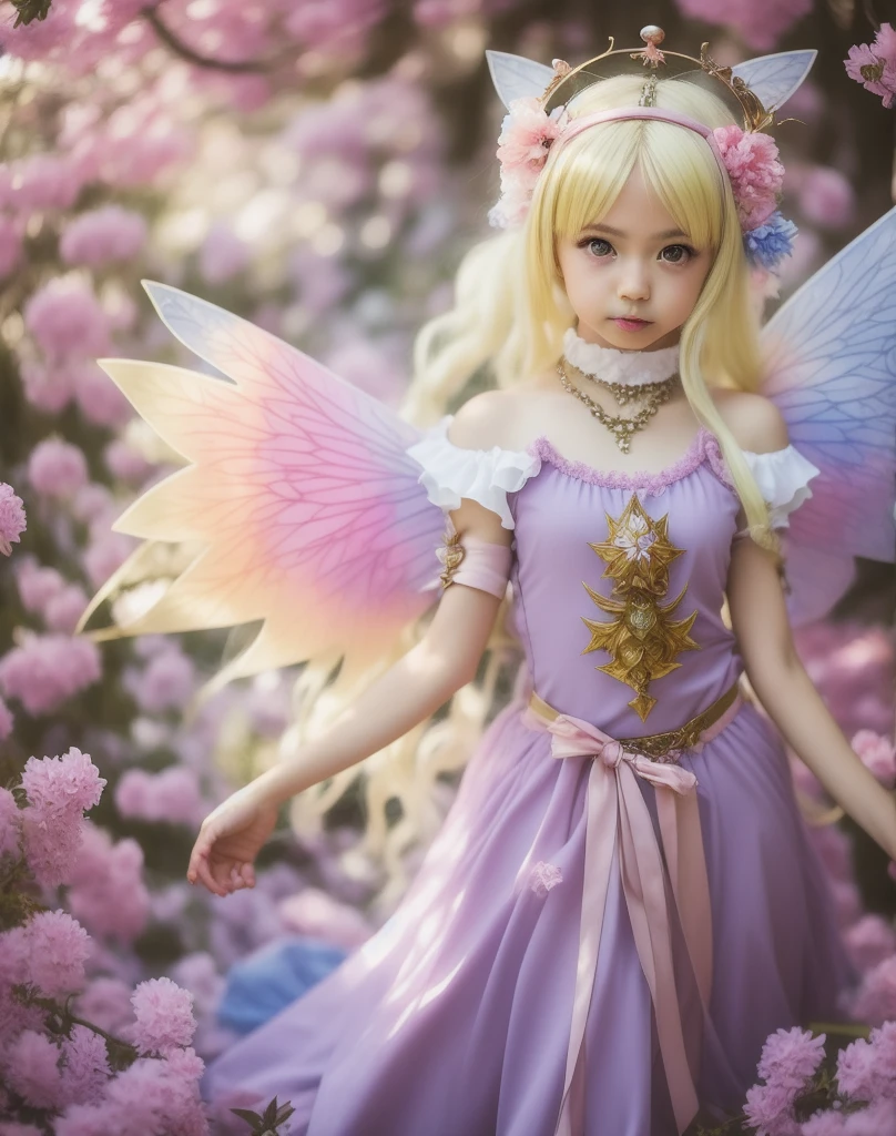 Real anime role play meha fairy  portrait, fair, atmosphere, fantasy, HDR, Surreal, Blonde, Clear focus, League of Legends concept art, fair cybergoth kawaii girl portrait, fair, photo shoot, 带有梅哈翅膀的Surreal主义女神, Soft colors