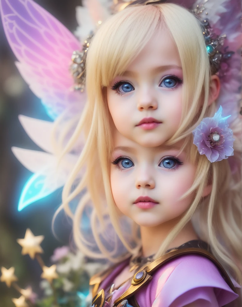 Real anime role play meha fairy  portrait, fair, atmosphere, fantasy, HDR, Surreal, Blonde, Clear focus, League of Legends concept art, fair cybergoth kawaii girl portrait, fair, photo shoot, 带有梅哈翅膀的Surreal主义女神, Soft colors