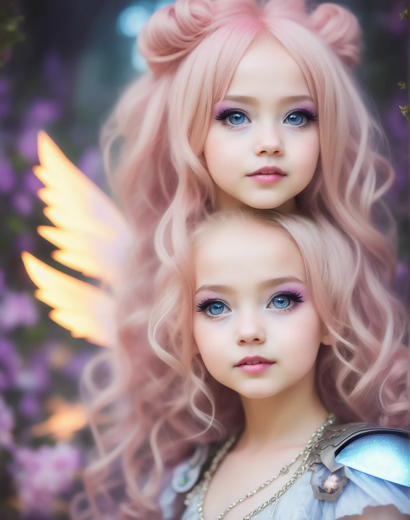 Real anime role play meha fairy child portrait, fair, atmosphere, fantasy, HDR, Surreal, Blonde, Clear focus, League of Legends concept art, fair cybergoth kawaii girl portrait, fair, photo shoot, 带有梅哈翅膀的Surreal主义女神, Soft colors