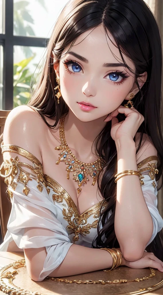 (on the table: 1.3), (Maximum resolution: 1.2), (Ultra HD TV: 1.2), light, Ultra HD TV, (Delicateeyes and skin), (Detailed facial features), North African Trade Zone, 8k resolution, Clear focus: 1.2, Perfect style, Cute face, Perfect body, precise, Anatomically correct, Highly detailed face and skin texture, Delicateeyes, Deep blue eyes, double eyelids, thin eyebrows, Glitter Eyeliner: 1.2, Natural cheeks, Glowing skin, White skin: 1.2, Shiny necklaces and earrings, (Glossy lips: 1.4), rest, one person'view, (((Very cute high school girl))), (Sexy pink lace), (Smile: 1.2), ((Innocent and cute girl:1.3)), (Long wavy hair), (Light brown hair:1.2), , rest, ((Very close: 1.2)), Moderate, ((Looking at the audience:1.2)), (Library 1.2), ((please bend your knees:1.2)), (from the side:1.2),Low angle shot,Off-the-shoulder mini dress,mini skirt,Embarrassed look,(((Large Breasts))),(((()))),(((Her skirt was pulled up)))
