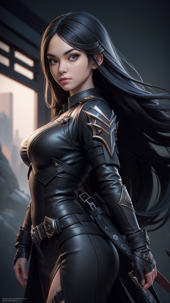 best quality, (original photo:1.2), (masterpiece:1.4), (Reality:1.4), (high resolution:1.4), Depth of Field, Airline stewardess, Complex details, 8k, Extremely detailed, Perfect lighting, Epic Background, Solitary, Ultra-detailed photos, ((portrait digital art)) Unreal Engine 5 8K UHD Girl, concept art, Character concept design, Wearing black leather bodysuit and shoulder armor, Red carpet, Black long hair, ((Assassin Girl)), best quality, masterpiece, Ultra Detailed, Clear focus, Female pose