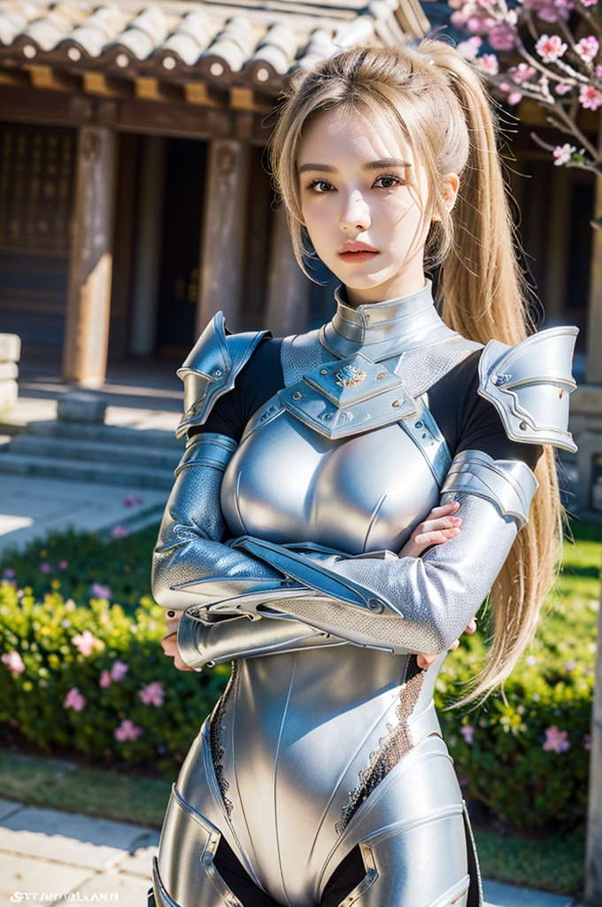 (8k, best quality:1.2), (masterpiece:1.37), (photo, photoPractical:1.37), (Ultra-high resolution), halF body, Walking posture, shot From Front, Slow Motion, Female paladin wearing the Full body, (Light silver armor:1.2),(Richly decorated armor), (Extremely detailed, Bloom:1.5), (best quality, Alessandro Casagrande, Greg Rutkowski, Sally Mann, concept art, 4K), (simulation:1.2), (high sharpness), (Detailed student:1.1), detailed Face and eyes, masterpiece, best quality, (highly detailed photo:1.1), (Long blond hair, Ponytail,ecstatic:1.1), (Young woman:1.1), sharp, (perFect body:1.1), Practical, true shadow, 3D, (Temple Background:1.2), arms crossed over the chest
photographed by Canan EOS R6, 135 mm, 1/1250s, F/2.8, ISO 400