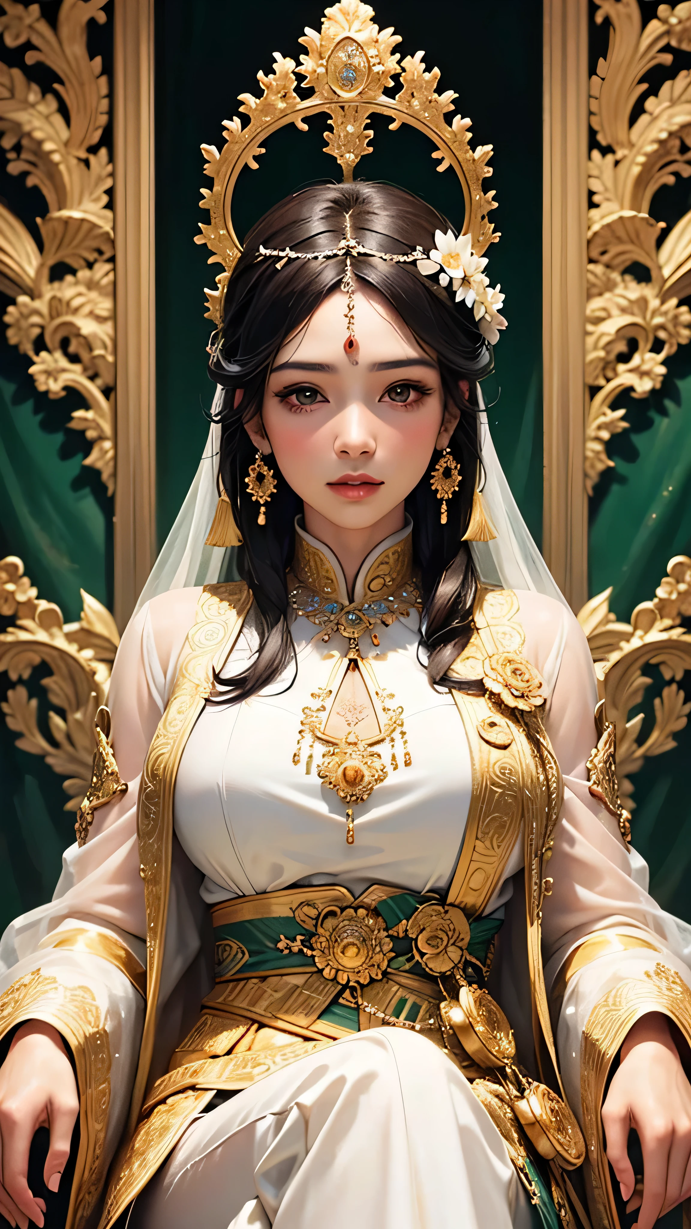 (best quality,4k,8k,highres,masterpiece:1.2),ultra-detailed,(realistic,photorealistic,photo-realistic:1.37),colorful,impressionistic,Ao dai,girls,traditional Vietnamese costume,exquisite details of the Ao dai,graceful poses,vibrant colors,fine embroidery,floating silk fabric,aesthetic floral patterns,elegant lotus motifs,cultural resonance,splendid background,stylish and elaborate headdress,playful and delicate accessories,subtle lighting,serene atmosphere,classical music in the background,subtle smiles and gentle expressions,sparkling eyes,silky black hair,confident and poised,meticulously crafted folds and drapes,refined facial features,subtle color variations,harmonious composition,lush garden filled with blossoming flowers,tranquil water features,utter elegance and grace.