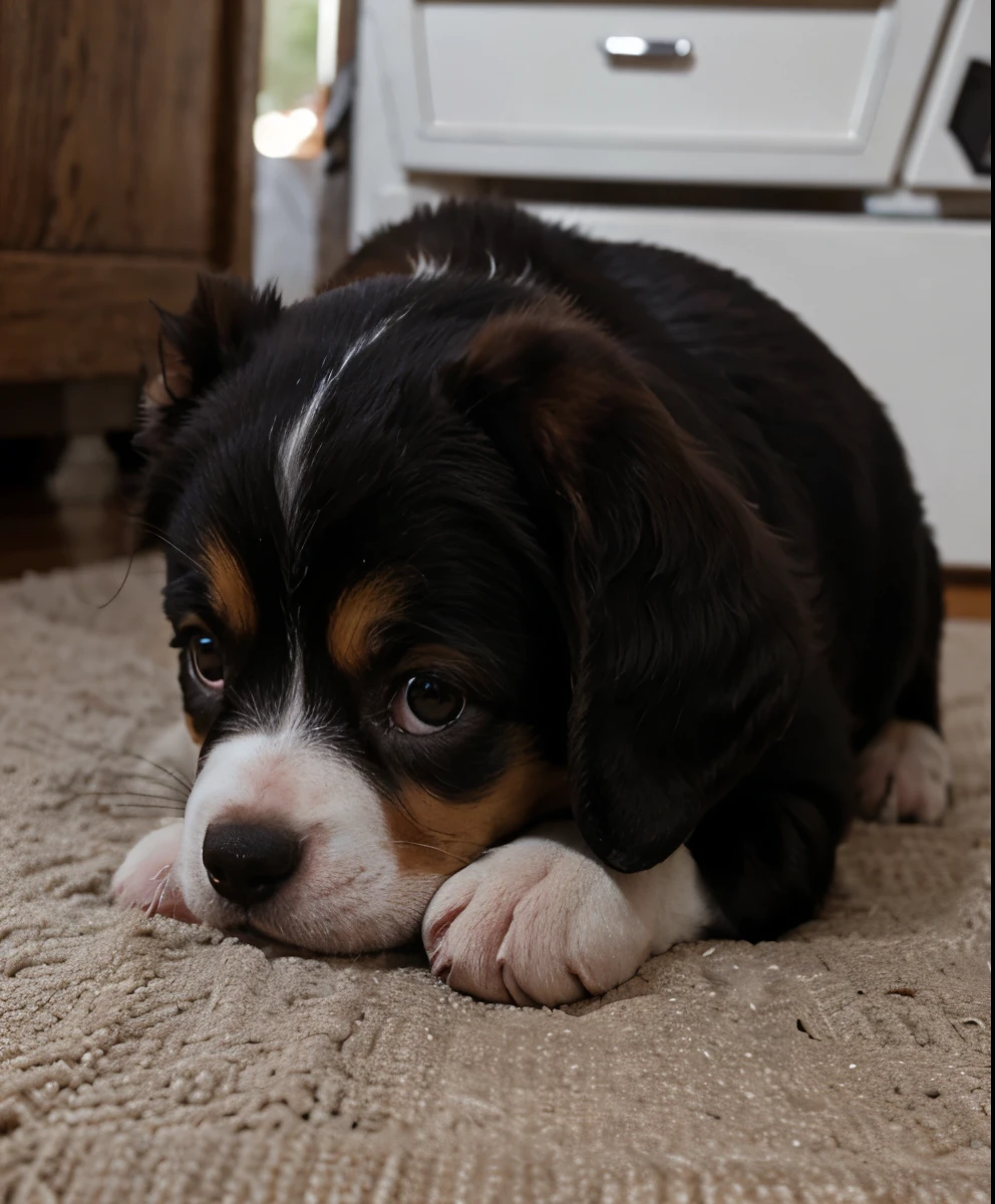 realistic cute sad puppy