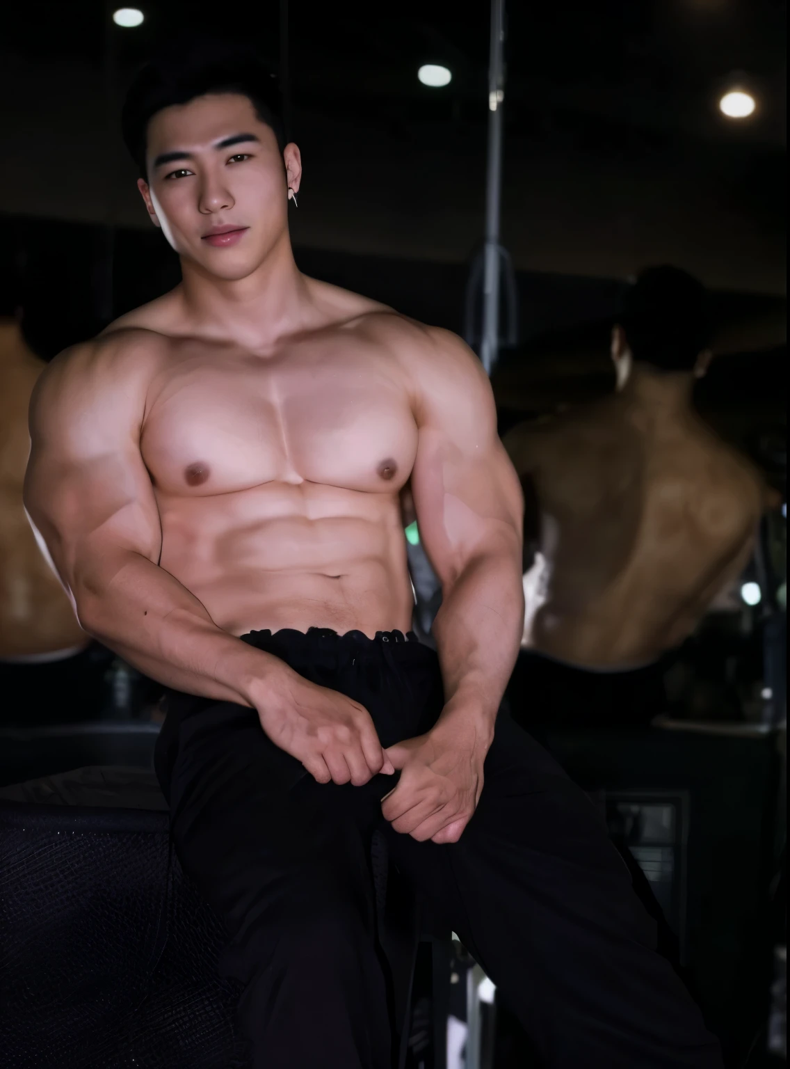 Latino mix Korean American, young man, hyper muscular